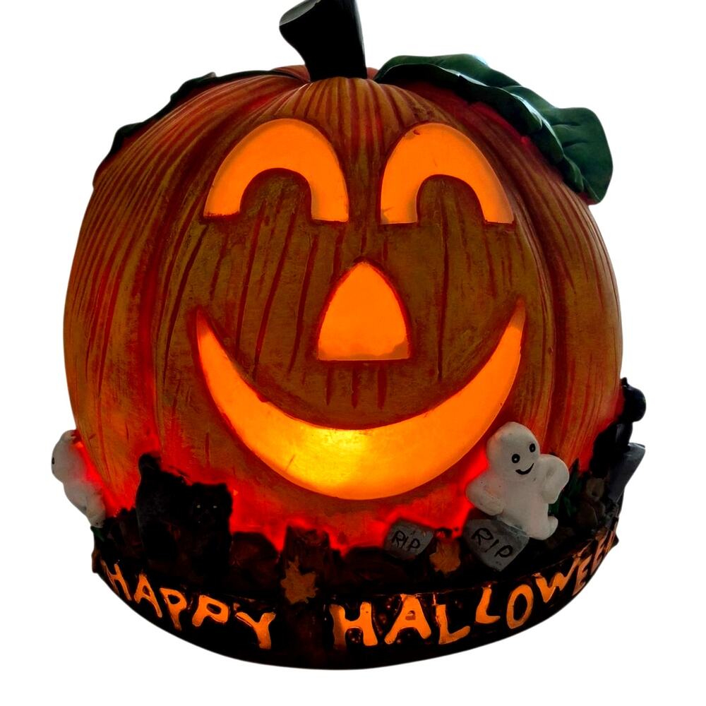 Vintage 2000 "Happy Halloween" Light Stone 3D Lighted Halloween Decor